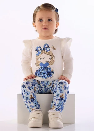 Quimby - Conjunto Bebê Blusa Legging Floral Branco - QUIMBY