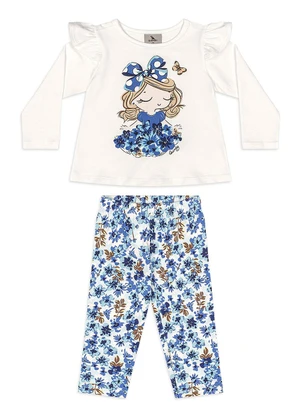 Quimby - Conjunto Bebê Blusa Legging Floral Branco - QUIMBY