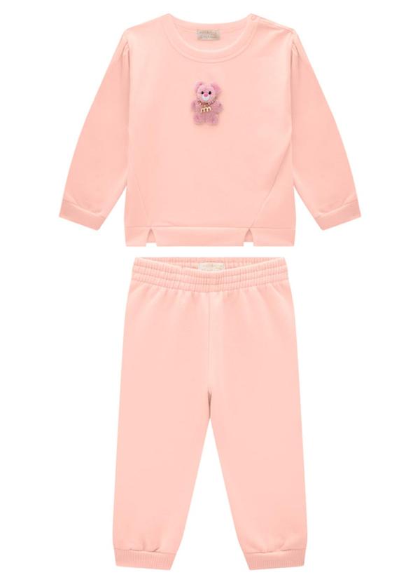 Milli e Nina - Conjunto Bebê Blusão e Calça em Molecotton Rosa 2