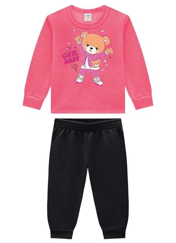 Marlan - Conjunto Bebê Blusão e Calça em Moletom Rosa