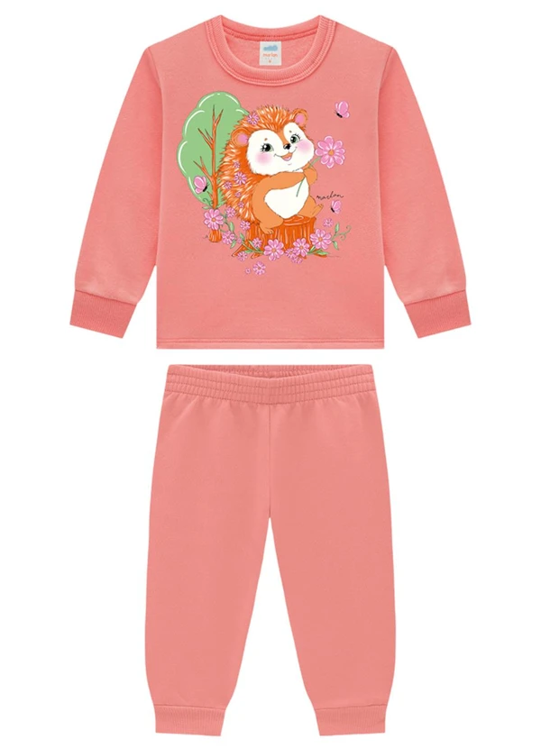 Marlan - Conjunto Bebê Blusão e Calça em Moletom Laranja