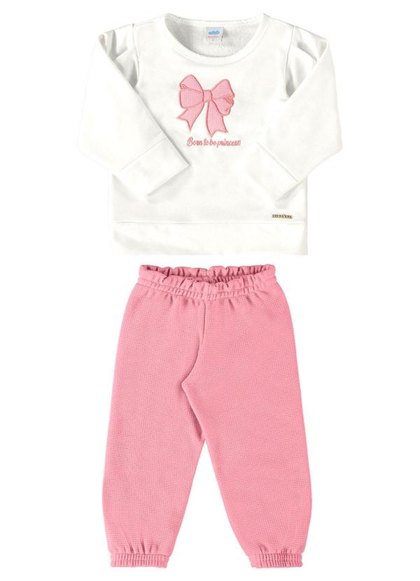 Marlan - Conjunto Bebê Blusão e Calça Laço Baby Bege