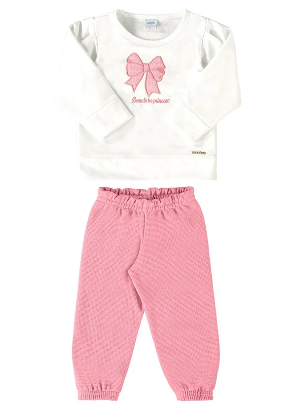 Marlan - Conjunto Bebê Blusão e Calça Laço Baby Bege