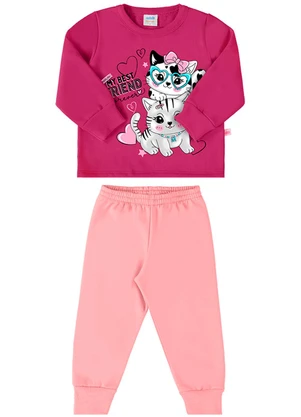 Marlan - Conjunto Bebê Blusão e Calça Moletom Cats Rosa - MARLAN