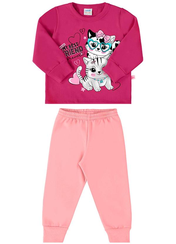 Marlan - Conjunto Bebê Blusão e Calça Moletom Cats Rosa