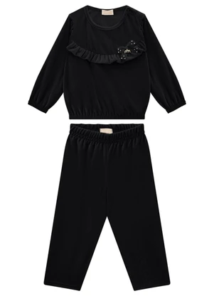 Milli e Nina - Conjunto Bebê Blusão e Legging em Veludo Preto - MILLI E NINA