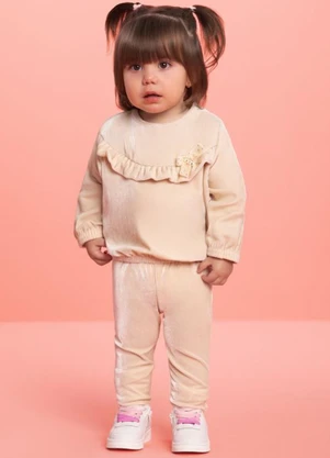 Milli e Nina - Conjunto Bebê Blusão e Legging em Veludo Bege - MILLI E NINA