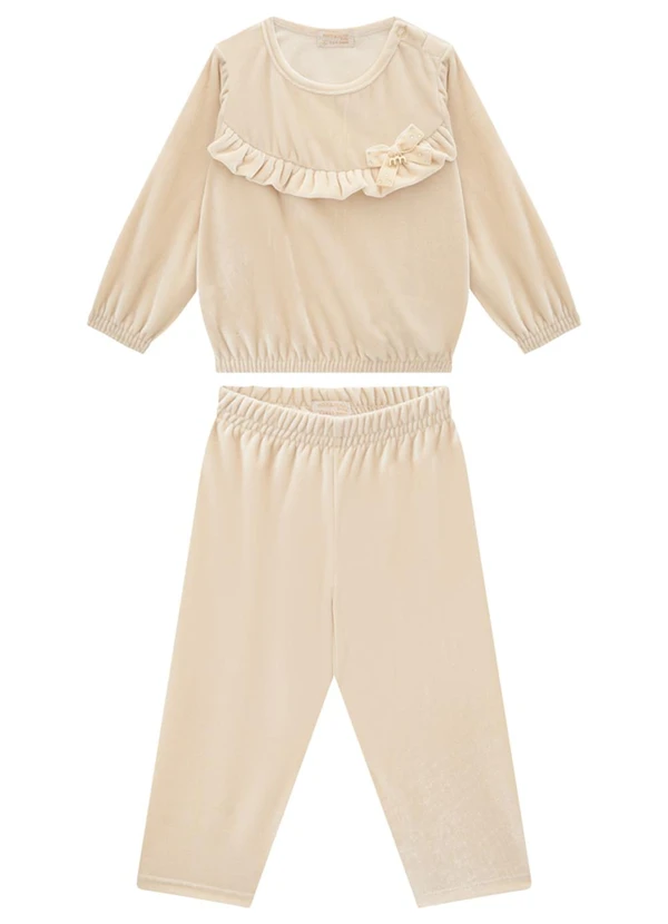 Milli e Nina - Conjunto Bebê Blusão e Legging em Veludo Bege 2