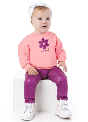 Marlan - Conjunto Bebê Blusão e Legging Malha Cirrê Rosa - MARLAN