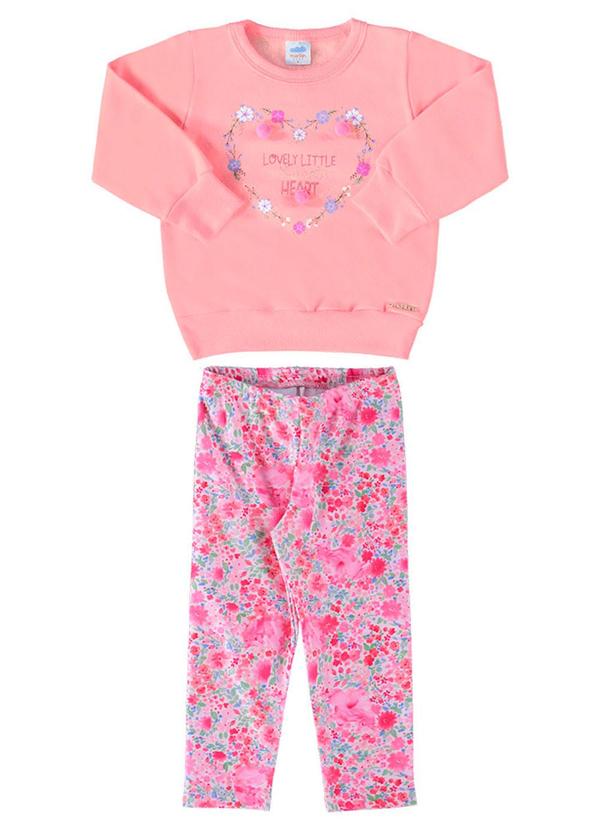 Marlan - Conjunto Bebê Blusão e Legging Mini Floral Rosa