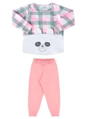 Marlan - Conjunto Bebê Blusão Xadrez e Calça Moletom Rosa - MARLAN