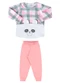 Marlan - Conjunto Bebê Blusão Xadrez e Calça Moletom Roxo - variação: Rosa