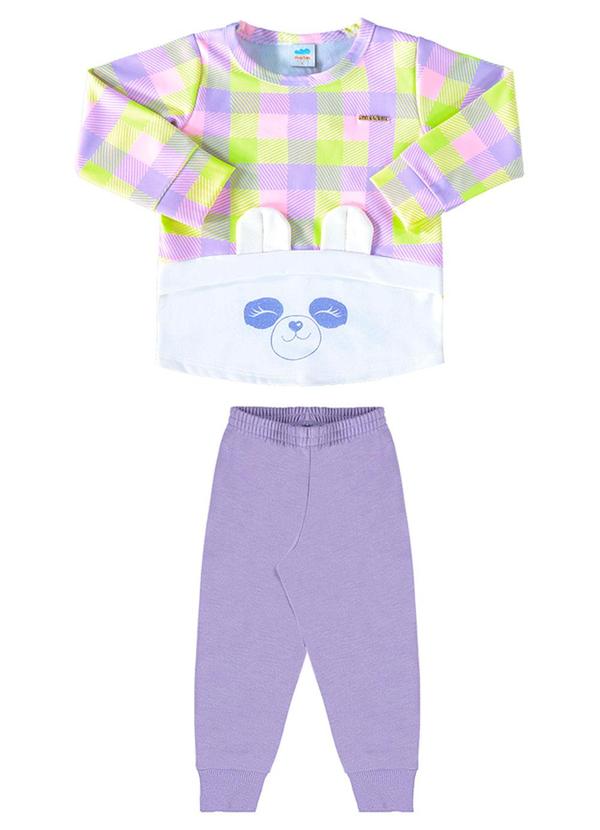 Marlan - Conjunto Bebê Blusão Xadrez e Calça Moletom Roxo