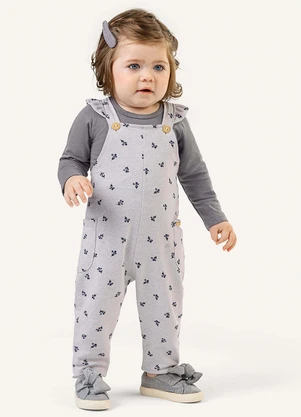 Colorittá - Conjunto Bebê Body e Jardineira Floral Cinza - COLORITTÁ