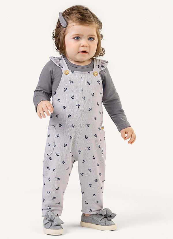 Colorittá - Conjunto Bebê Body e Jardineira Floral Cinza