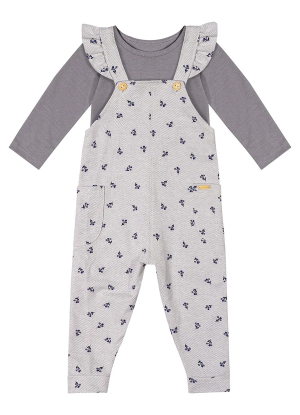 Colorittá - Conjunto Bebê Body e Jardineira Floral Cinza 2