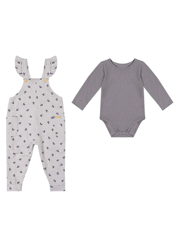 Colorittá - Conjunto Bebê Body e Jardineira Floral Cinza 3