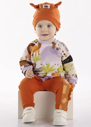 Três e Já - Conjunto Bebê com Blusão e Calça Roxo - TRÊS E JÁ