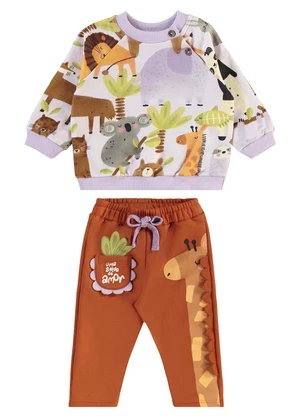 Três e Já - Conjunto Bebê com Blusão e Calça Roxo - TRÊS E JÁ