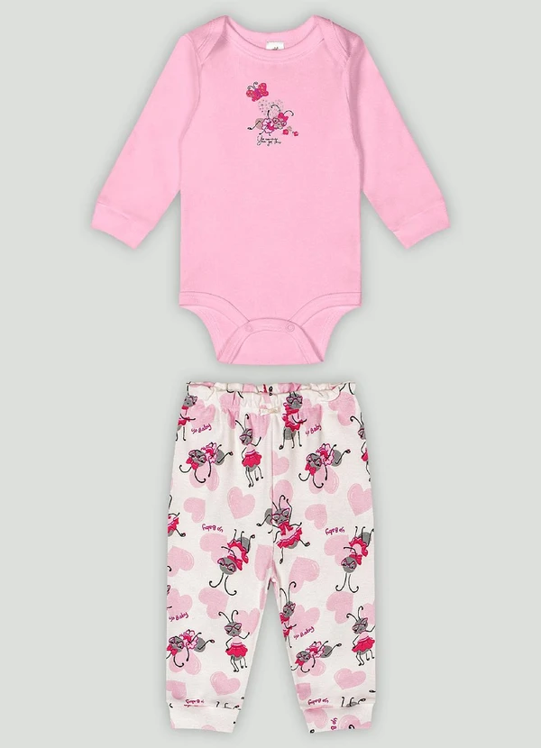 Up Baby - Conjunto Bebê com Body e Calça Up Baby Rosa