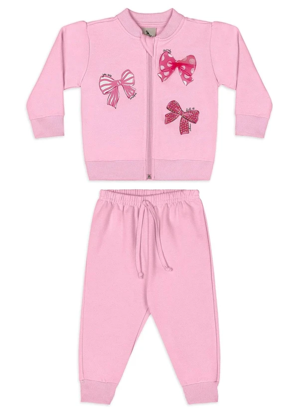 Quimby - Conjunto Bebê Jaqueta Calça Moletom Rosa