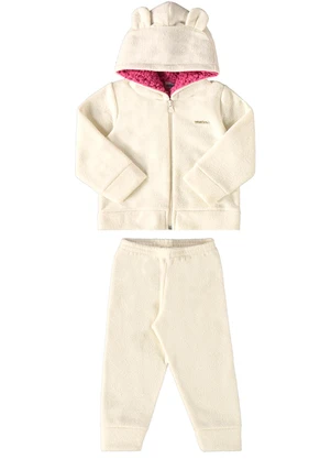 Marlan - Conjunto Bebê Jaqueta e Calça Boucle Liso Bege - MARLAN
