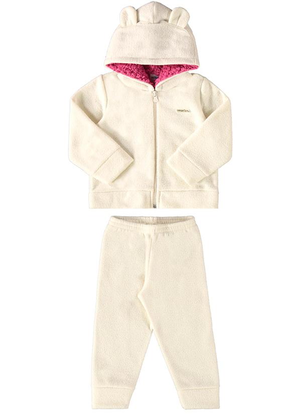 Marlan - Conjunto Bebê Jaqueta e Calça Boucle Liso Bege