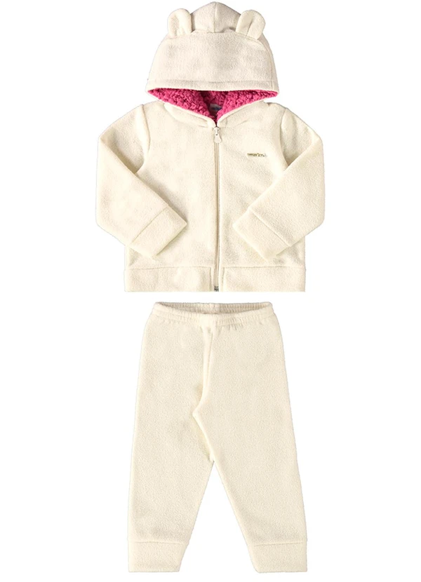 Marlan - Conjunto Bebê Jaqueta e Calça Boucle Liso Bege