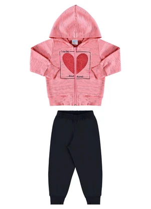 Marlan - Conjunto Bebê Jaqueta e Calça Coração Baby Rosa - MARLAN