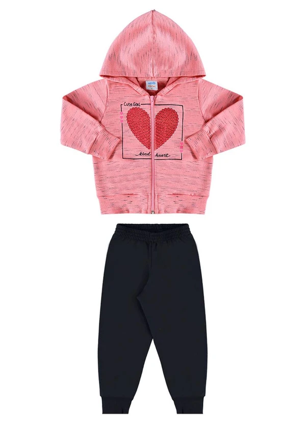 Marlan - Conjunto Bebê Jaqueta e Calça Coração Baby Rosa