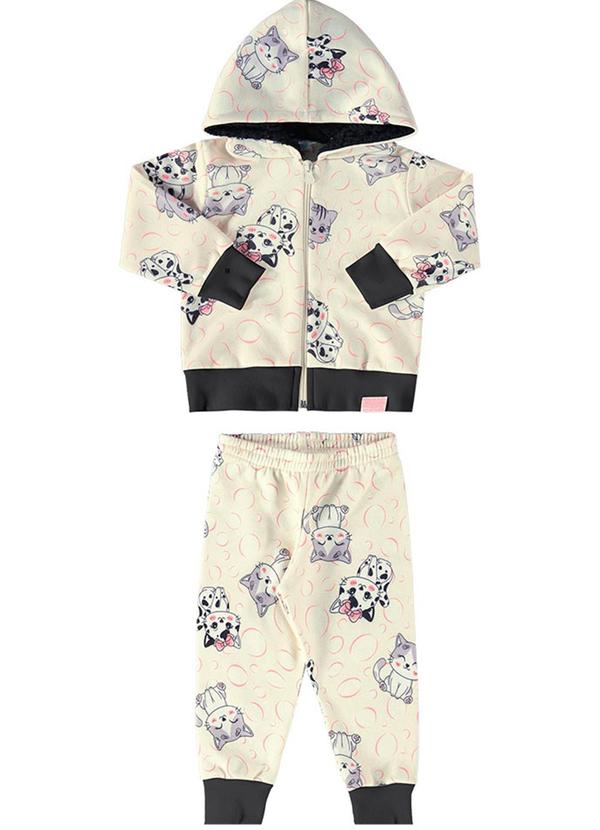 Marlan - Conjunto Bebê Jaqueta e Calça Gatinhos Bege