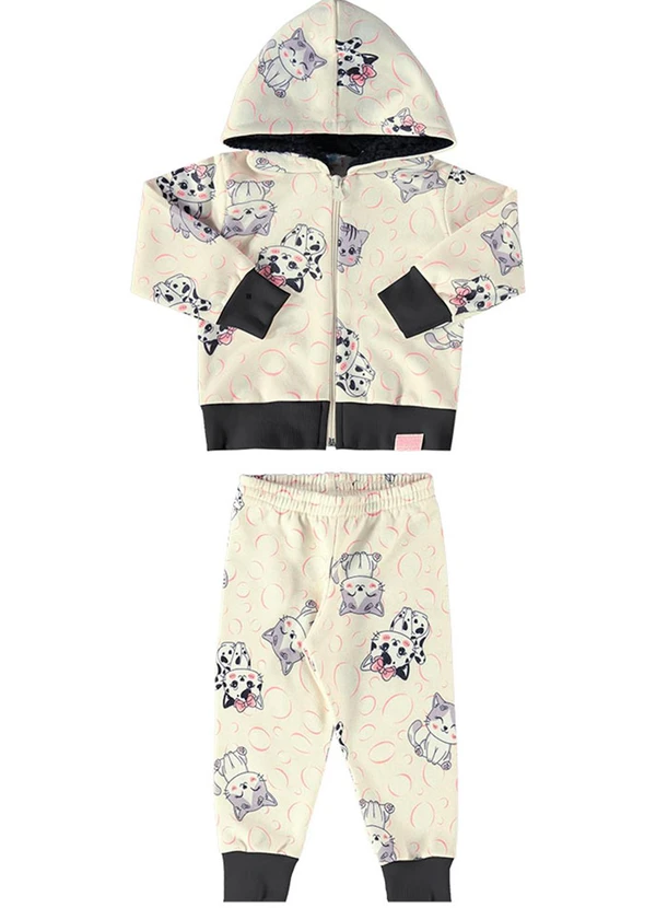 Marlan - Conjunto Bebê Jaqueta e Calça Gatinhos Bege 1