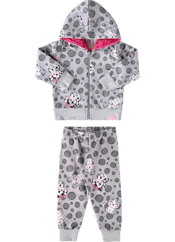 Marlan - Conjunto Bebê Jaqueta e Calça Gatinhos Cinza