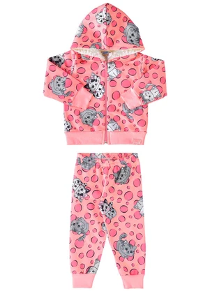 Marlan - Conjunto Bebê Jaqueta e Calça Gatinhos Rosa - MARLAN