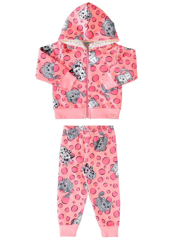 Marlan - Conjunto Bebê Jaqueta e Calça Gatinhos Rosa 1