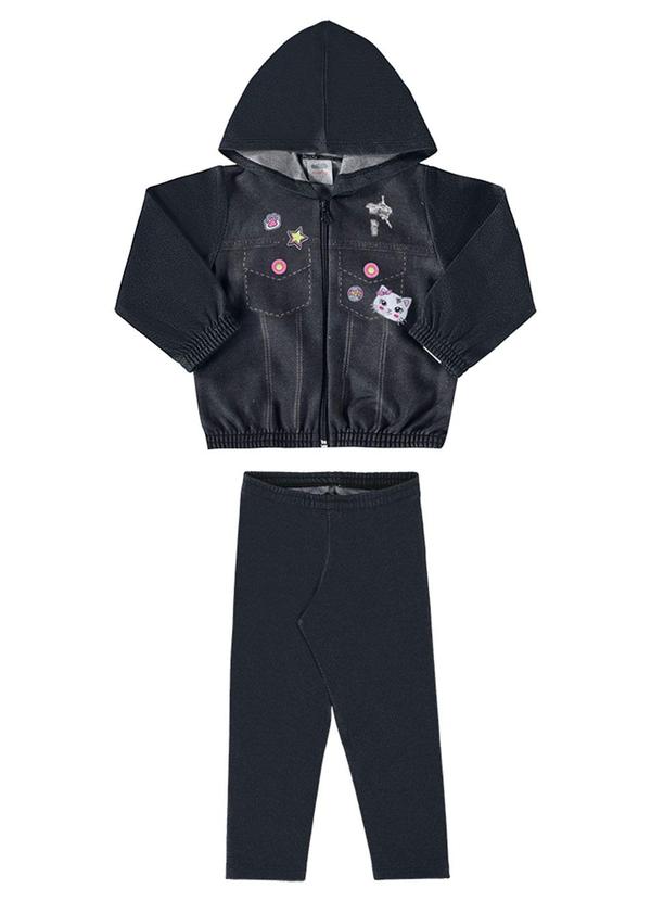 Marlan - Conjunto Bebê Jaqueta e Legging Jeans Baby Preto