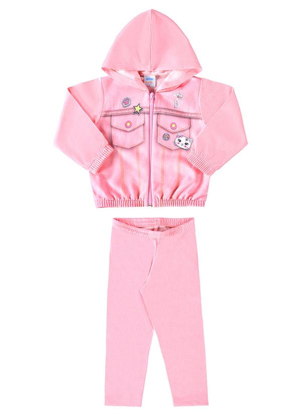 Marlan - Conjunto Bebê Jaqueta e Legging Jeans Baby Rosa