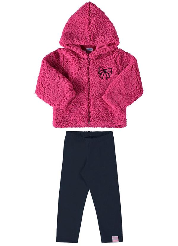 Marlan - Conjunto Bebê Jaqueta Sherpa e Legging Baby Rosa
