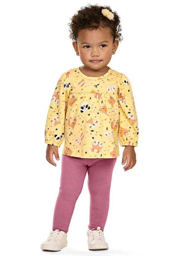 Elian - Conjunto Bebê Manga Longa Bichinhos Amarelo