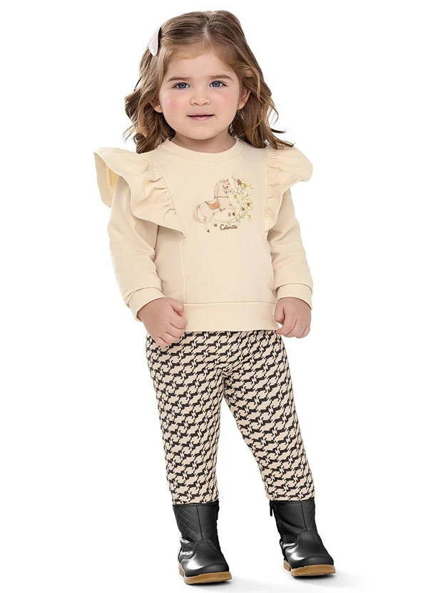 Colorittá - Conjunto Bebê Menina Babados Cavalinho Bege