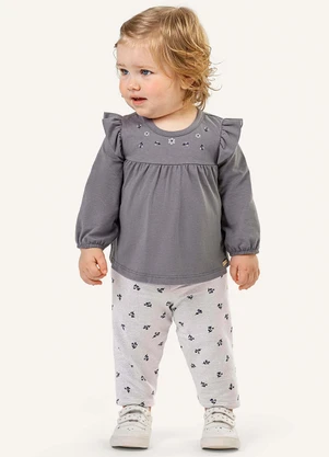 Colorittá - Conjunto Bebê Menina Blusa com Babados Cinza - COLORITTÁ
