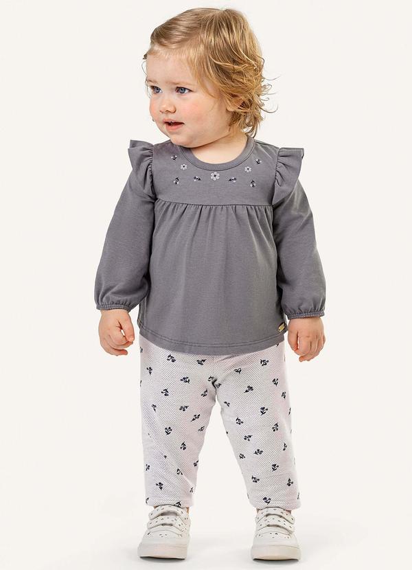 Colorittá - Conjunto Bebê Menina Blusa com Babados Cinza