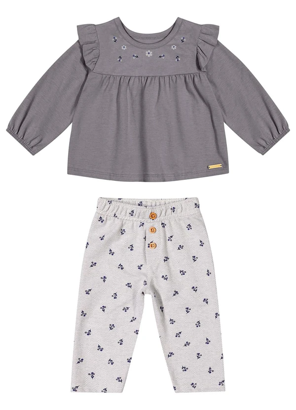 Colorittá - Conjunto Bebê Menina Blusa com Babados Cinza 2