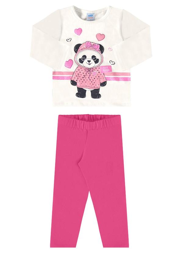 Marlan - Conjunto Bebê Menina Blusa e Legging Cotton Bege