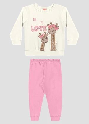 Kely Kety - Conjunto Bebê Menina Blusão e Calça Girafas Branco - KELY KETY