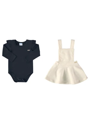 Marlan - Conjunto Bebê Menina Body e Salopete Baby Preto - MARLAN