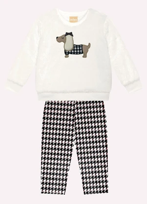 Milon - Conjunto Bebê Menina Bordado Off White - MILON