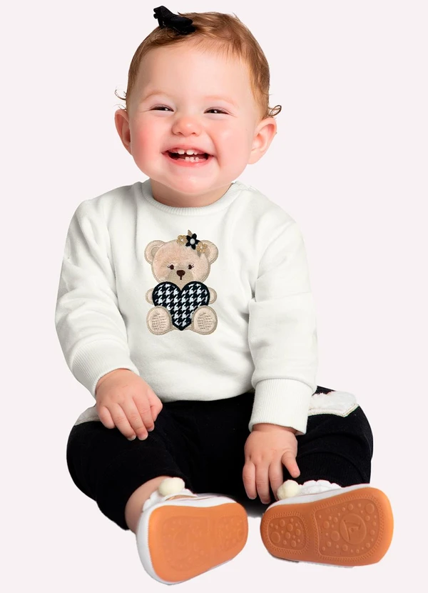 Milon - Conjunto Bebê Menina Bordado Preto