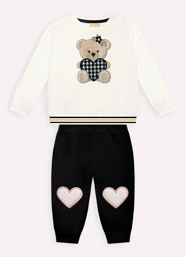 Milon - Conjunto Bebê Menina Bordado Preto 2