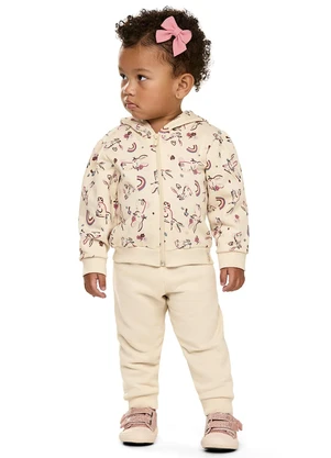 Elian - Conjunto Bebê Menina com Capuz Coelhinhos Bege - ELIAN